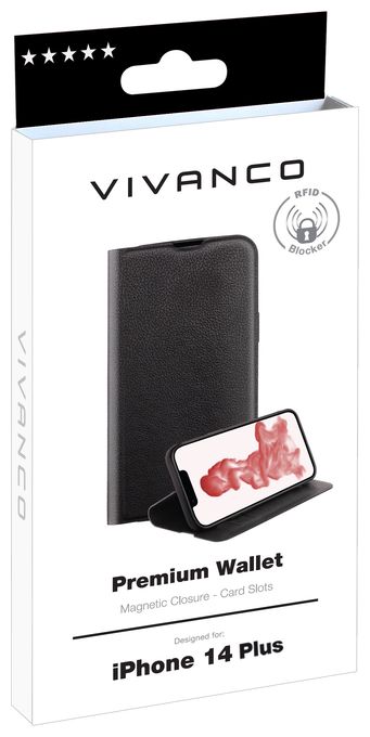 Geldbörsenhülle für Apple iPhone 14 Plus  Premium Wallet (Schwarz) 