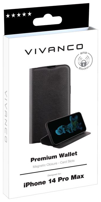 Geldbörsenhülle für Apple iPhone 14 Pro Max  Premium Wallet (Schwarz) 