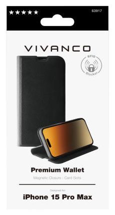 Cover für Apple iPhone 15 Pro Max  Premium Wallet (Schwarz) 