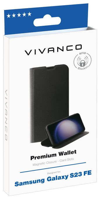 Geldbörsenhülle für Samsung Galaxy S23 FE  Premium Wallet (Schwarz) 