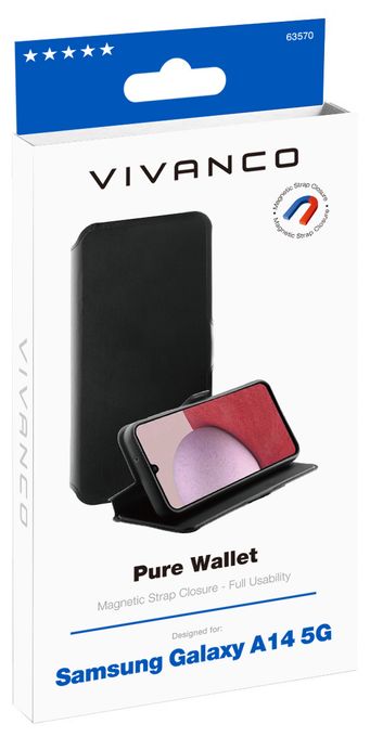 Geldbörsenhülle für Samsung Galaxy A14 5G  Pure Wallet (Schwarz) 