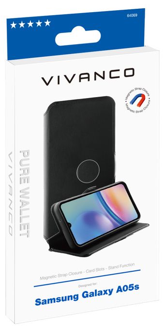 Geldbörsenhülle für Samsung Galaxy A05s  Pure Wallet (Schwarz) 