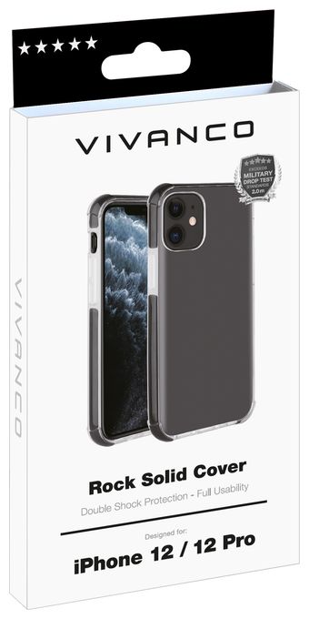 Cover für Apple iPhone 12, iPhone 12 Pro (Schwarz, Transparent) Rock Solid 