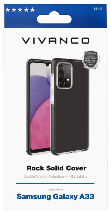 Cover für Samsung Galaxy A33 (Schwarz, Transparent) Rock Solid 