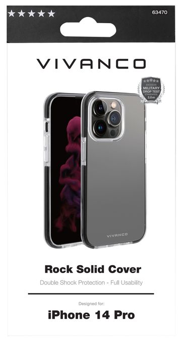 Cover für Apple iPhone 14 Pro (Schwarz, Transparent) Rock Solid 