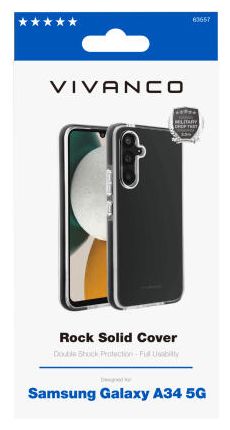 Cover für Samsung Galaxy A34 5G (Schwarz, Transparent) Rock Solid 