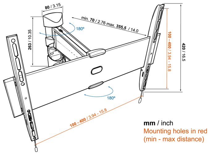 Wand Halterung 120° bis 139,7 cm (55") 30 kg Base 25M 