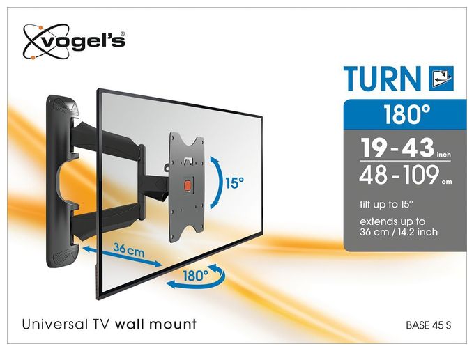 Wand Halterung 180° bis 109,2 cm (43") 20 kg -15 - 15° Base 45S 