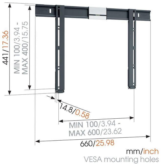 Wand Halterung bis 165,1 cm (65") 40 kg Thin 505 