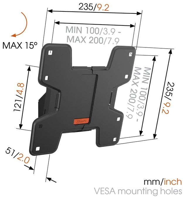 Wand Halterung bis 101,6 cm (40") 20 kg 0 - 15° Wall 2115 