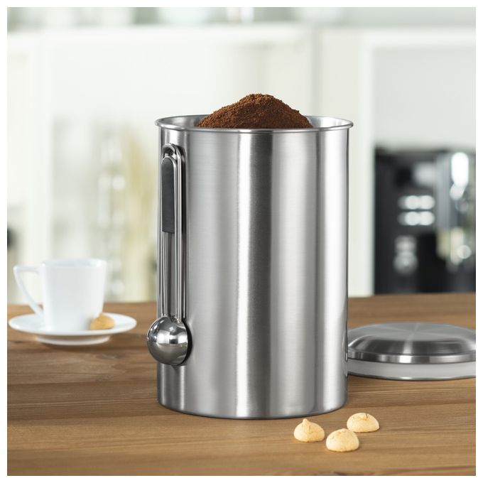 Edelstahl  111252 Kaffeedose für 1 kg mit Dosierlöffel luftdicht (Silber) 
