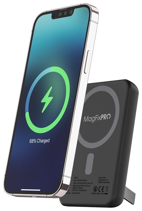 10000 mAh Powerbank USB Typ-C Kabelloses Laden  MagFix Pro 2 (Schwarz) 