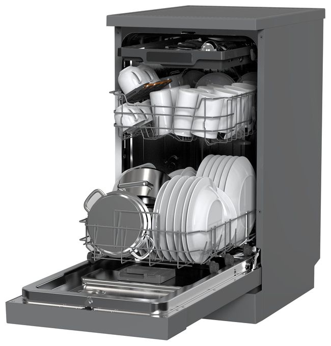 45 cm Geschirrspüler freistehend leise 11 Maßgedecke aquaStop Funktion (Grau) GSP531470SM 