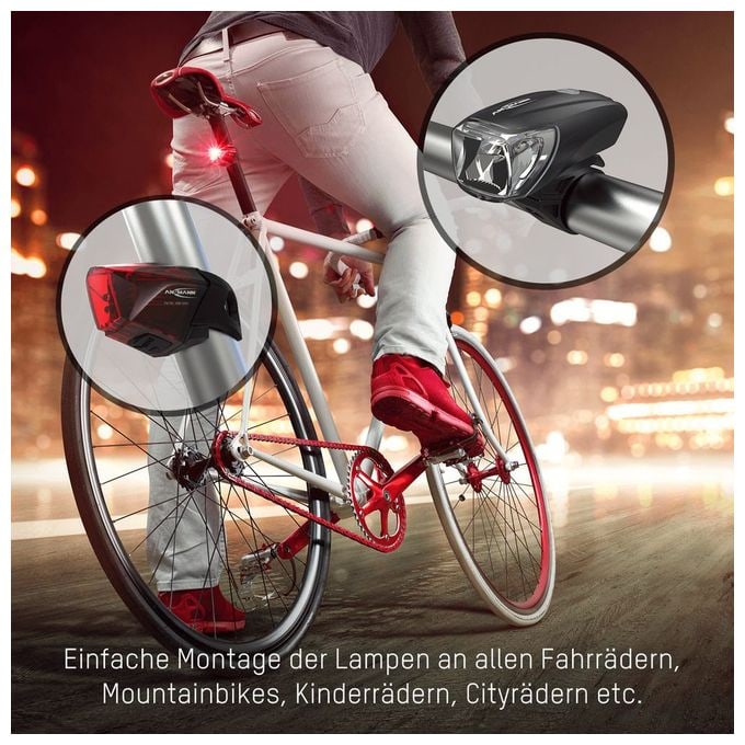Heckbeleuchtung + Frontbeleuchtung (Set) 1600-0254 Fahrradlicht Set LED wiederaufladbar 