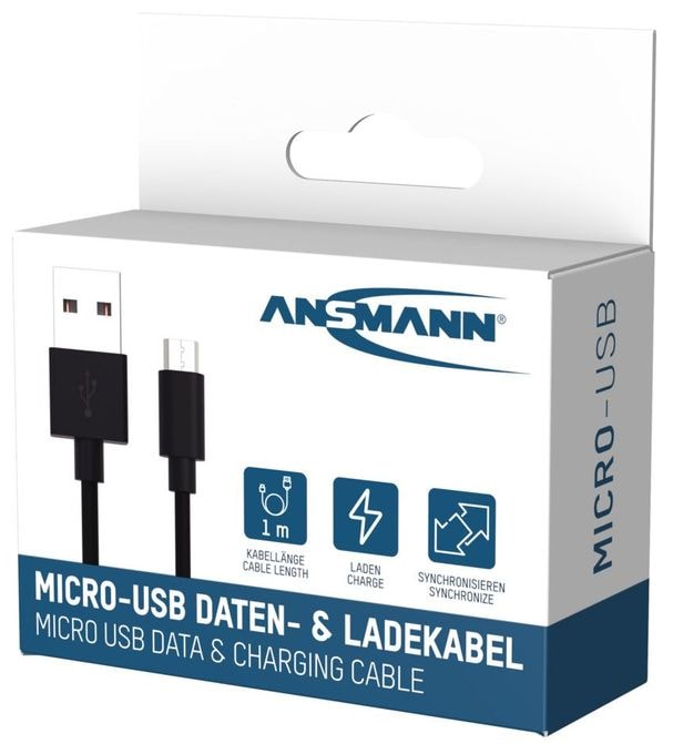 0,48 Gbit/s Stecker Rundkabel USB A auf Micro-USB B 1 m  1700-0129 (Schwarz) 