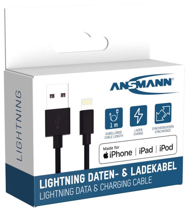 Stecker Rundkabel Lightning auf USB A 1 m  1700-0131 (Schwarz) 