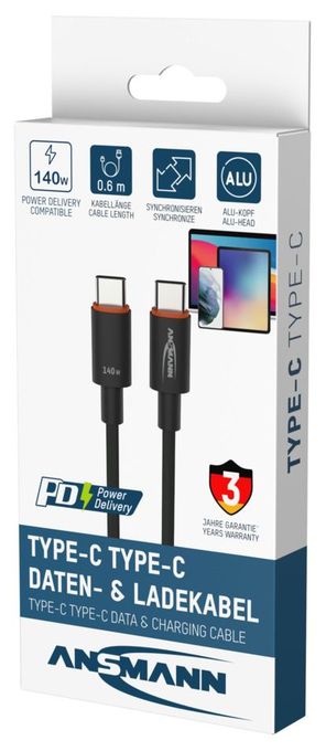 0,48 Gbit/s Stecker Rundkabel USB C auf USB C bis 140 W 0,6 m  1700-0177 (Anthrazit) 