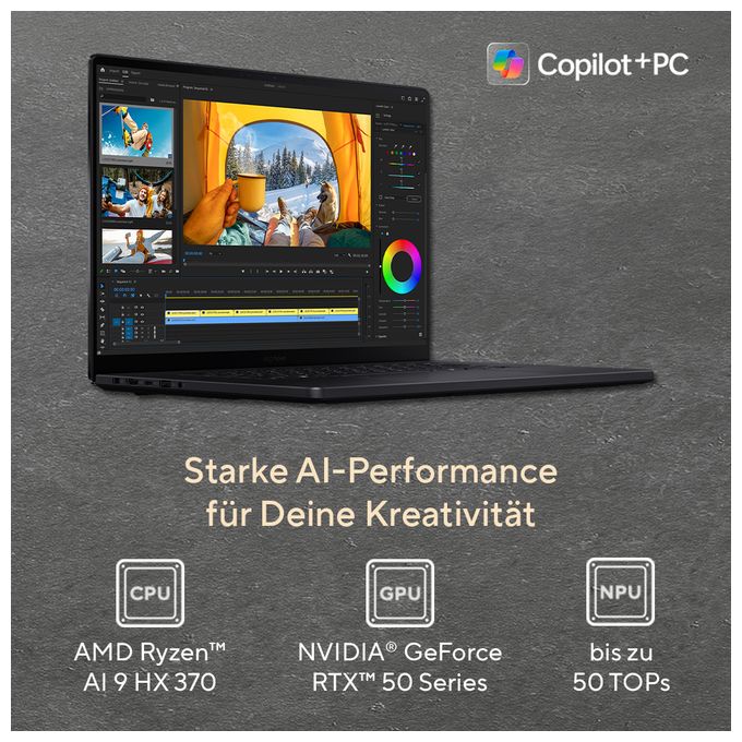 WQXGA Notebook 40,6 cm (16 Zoll) 3840 x 2400 Pixel 2 TB SSD Windows 11 Pro AMD Ryzen 9 max. 5,1 GHz  ProArt P16 H7606WX-SE008X Copilot+ PC (Schwarz) 