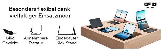 2K Ultra HD Notebook 35,6 cm (14 Zoll) 2880 x 1800 Pixel 2 TB SSD Windows 11 Pro Intel Core Ultra 9 max. 5,4 GHz  Zenbook 14 Duo Oled UX8406CA-PZ068X (Grau) 