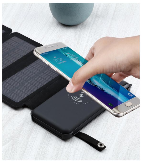 10000 mAh Powerbank Micro-USB + USB Type-C Kabelloses Laden  Solar 10 (Schwarz) 