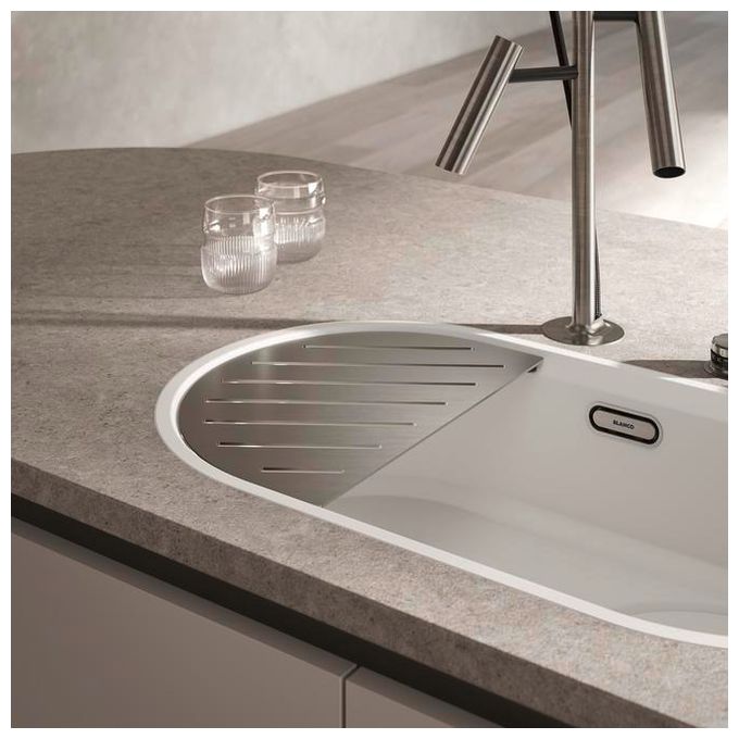 Granit 1 Becken  OOVALON 700-IF Flächenbündige Spüle für 80 cm Unterschrank (Weiß) 