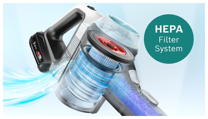 Handstaubsauger Beutellos bis 35 min Laufzeit 18 V HEPA (Aqua-Farbe, Schwarz, Silber, Weiß) Unlimited 7 BSS712XHYG ProHygienic Aqua 