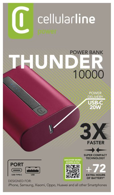 10000 mAh Powerbank USB Typ-C  Thunder (Rot) 