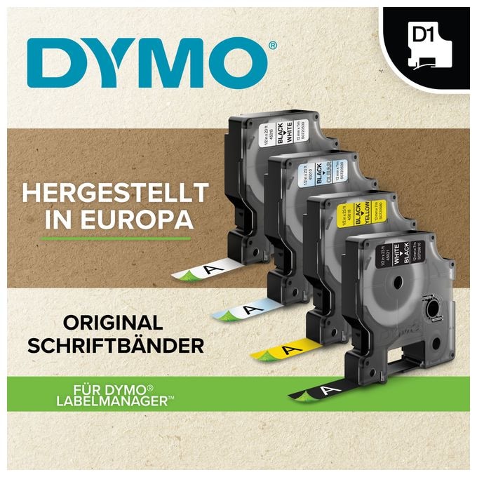 DYMO Original D1-Etiettenband | 9 mm x 7 m | schwarz auf weiß | selbstklebendes Etikettenband | für LabelManager-Beschriftungsgerät 