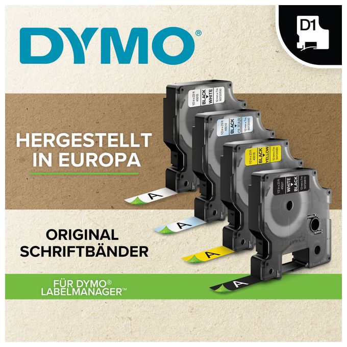 DYMO Original D1-Etikettenband | schwarz auf weiß | 12 mm x 7 m | selbstklebendes Schriftband | für LabelManager-Beschriftungsgerät | 10 Etikettenkassetten 