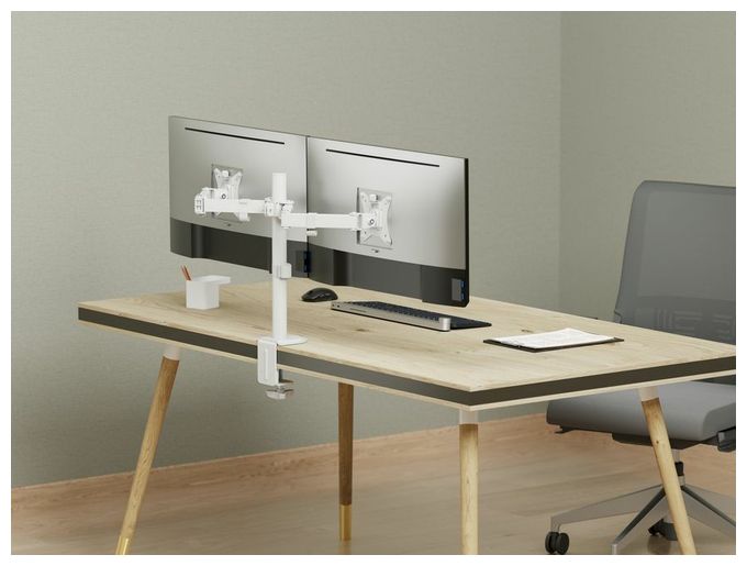 17"-32" Gelenk-Dual-Monitor-Tischhalterung, Weiß 