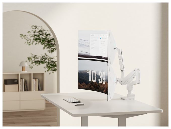 17"-35" Schwerlast-Doppelmonitor-Schreibtischhalterung, Weiß 