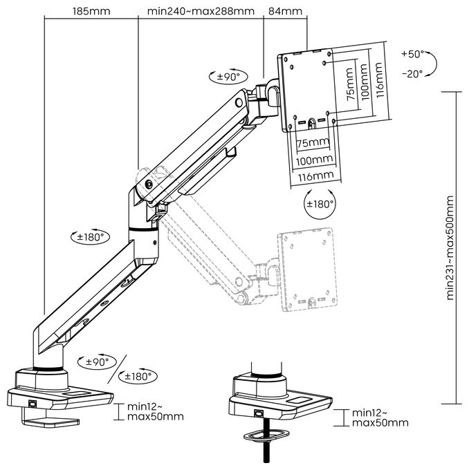 17"-49" Schwerlast-Monitor-Schreibtischhalterung, Schwarz 