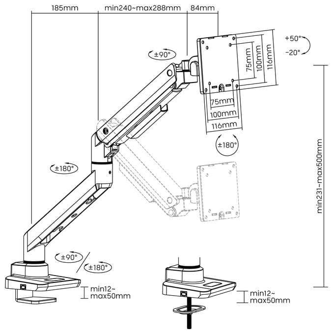 17"-49" Schwerlast-Monitor-Schreibtischhalterung, Weiß 