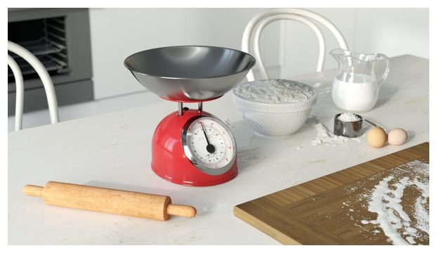 Mechanische Küchenwaage bis 5 kg Genauigkeit 25 g (Rot, Edelstahl, Weiß) Storio 