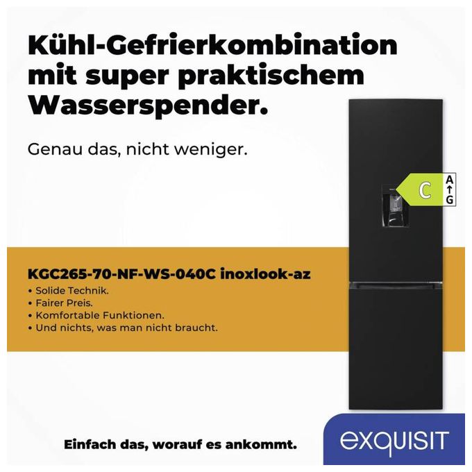 180 l / 71 l Kühl-Gefrierkombi freistehend NoFrost 141 kWh Jahr  KGC265-70-NF-WS-040C (Schwarz) 