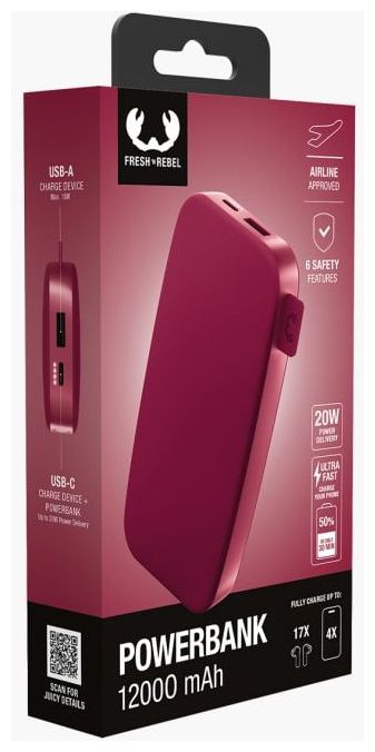 12000 mAh Powerbank USB Typ-C  2PB12100BR (Beere, Rot) 