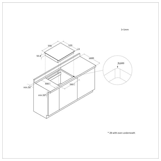 59 cm Induktions Kochfeld/Herdplatte 4 Zone(n) HAI64SCM autarkes 