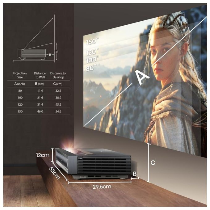 UHD 4K (3840x2160) DLP Laser Ultra-Short-Throw-Projektor 2700 ANSI Lumen (Schwarz, Dunkles Grau) PX3 Pro TriChroma Smart Laser Cinema 4K 