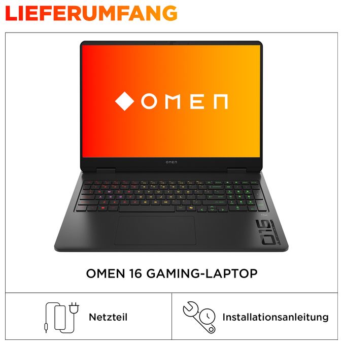 2K Ultra HD Notebook 40,6 cm (16 Zoll) 1920 x 1200 Pixel 1 TB SSD Windows 11 Home Intel® Core™ i7 max. 5,2 GHz  Omen 16-am0677ng (Schwarz) 