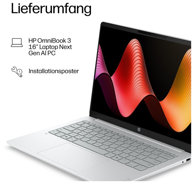 2K Ultra HD Notebook 40,6 cm (16 Zoll) 1920 x 1200 Pixel 512 GB SSD Windows 11 Home Qualcomm Snapdragon max. 2,97 GHz  OmniBook 3 16-bz0610ng (Grau, Silber) 