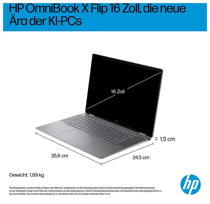 2K Ultra HD Notebook 40,6 cm (16 Zoll) 1920 x 1200 Pixel 1 TB SSD Windows 11 Home AMD Ryzen 5 max. 4,8 GHz  OmniBook X Flip 16-ar0653ng (Silber) 