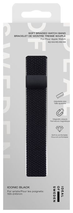 Armband 20 mm Apple Watch 42/44/45/46/49  Iconic Black Watch Band (Schwarz) 
