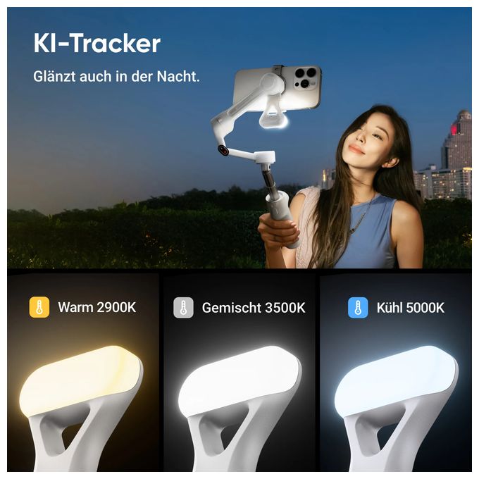 Stativ Gimbal für Smartphone faltbar Bluetooth  Flow 2 AI Tracker Bundle (Weiß) 