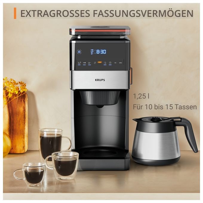 15 Tassen Thermo Filterkaffeemaschine  KT8428 Grind Aroma XL (Schwarz, Edelstahl) 