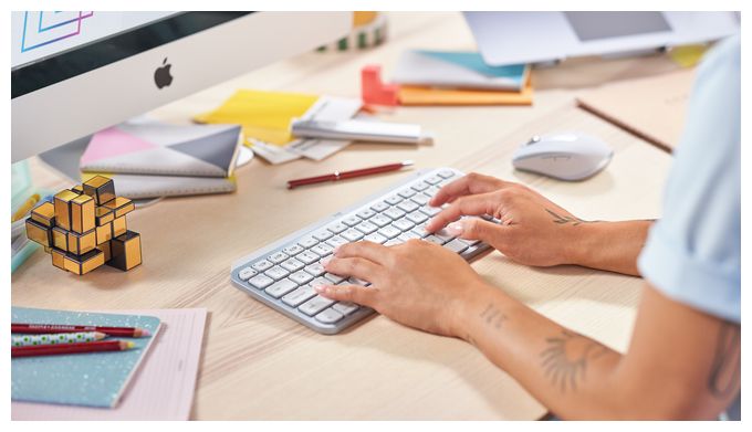 LED Büro Tastatur RF Wireless + Bluetooth 2.4 GHz  MX Keys Mini Minimalist (Grau) 