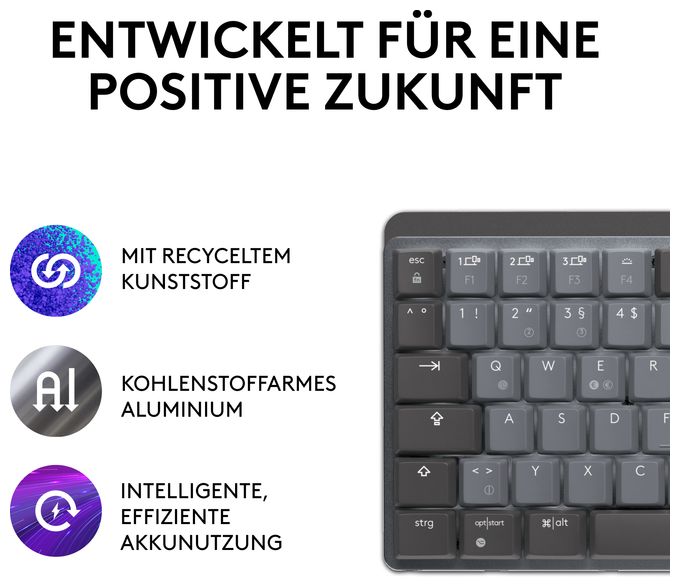LED Büro Tastatur RF Wireless + Bluetooth 2.4 GHz  MX Mini Mechanical (Graphit) 
