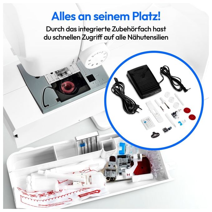 LIFE® Digitale Nähmaschine SD36 (MD11881) einstellbare Stichlänge und Stichbreite, 270 Stichmuster, Integriertes Zubehörfach, 36 Watt Motorleistung 