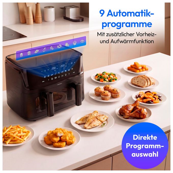 Doppel Heißluftfritteuse 10,8 l 3040 W  Life P25 XXL Flex M (Schwarz) 