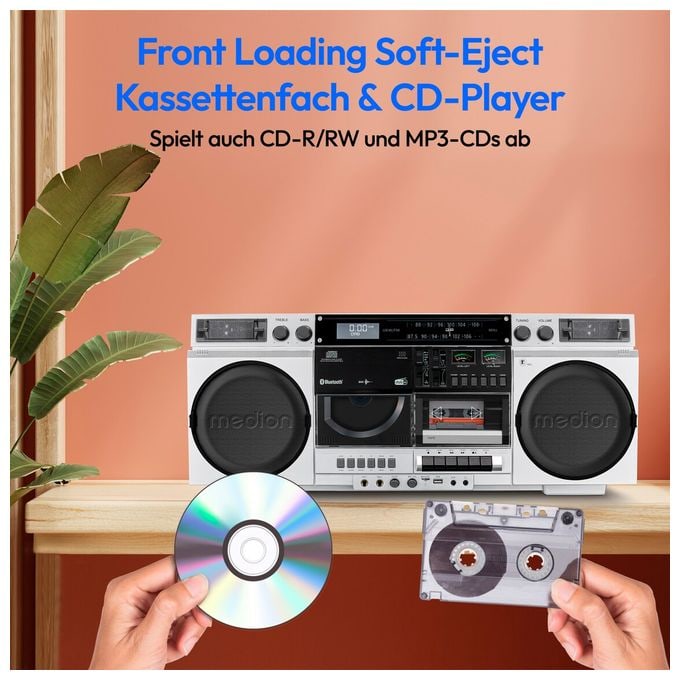 DAB+, FM, PLL 20 W Bluetooth  Life P66538 Retro Boombox (Weiß) 
