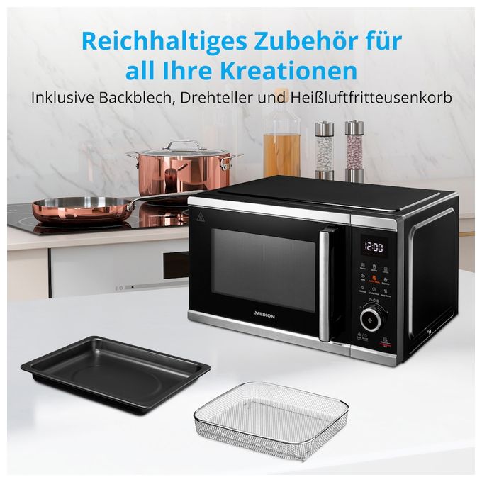 Freistehende Mikrowelle 900 W Größe: mittel  MD11499 (Schwarz, Edelstahl) 